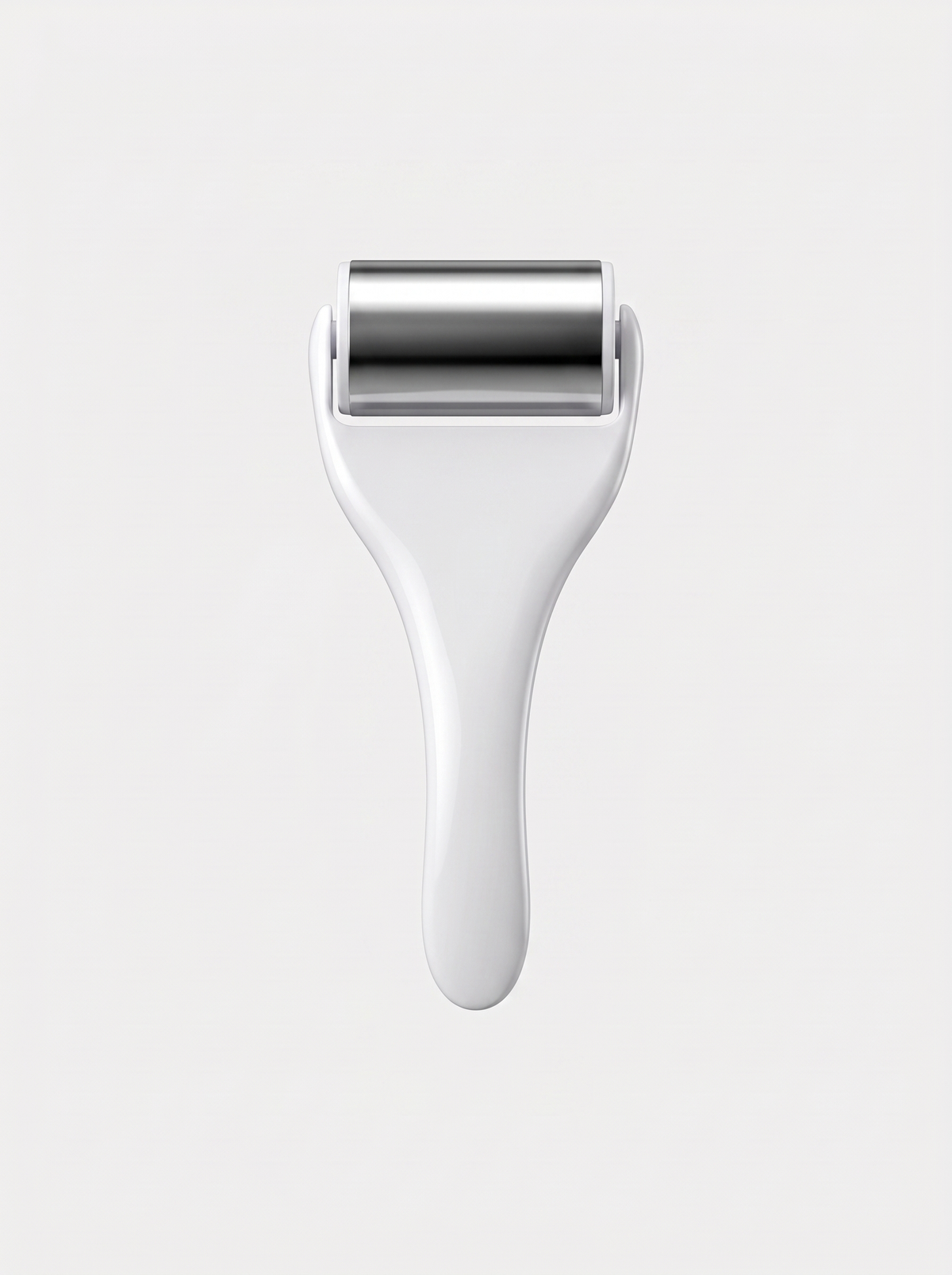 CryoLuxe Facial Roller in white with stainless steel wheel
