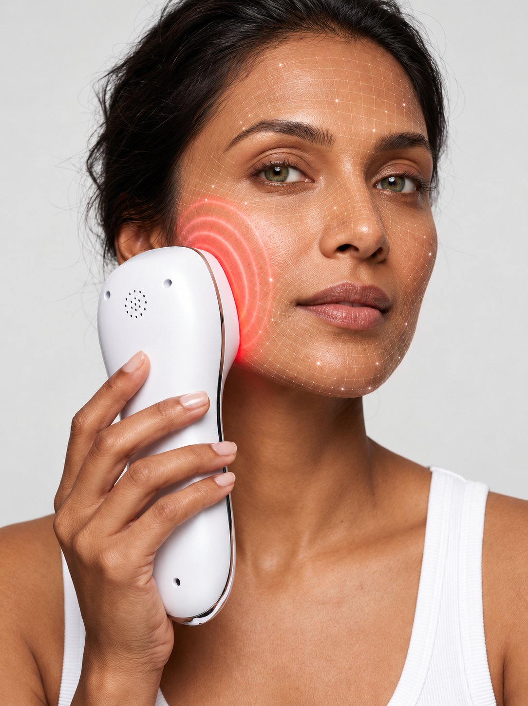 Illustration of the Home Electronic Beauty Device's light mode on the cheek